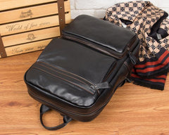 Cool Black Mens Leather 14 inches Computer Backpack College Backpacks School Backpack for men - imessengerbags