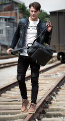 Black Business Mens Leather 14-inch Computer Backpacks Cool Travel Black Backpacks School Backpack for men - imessengerbags