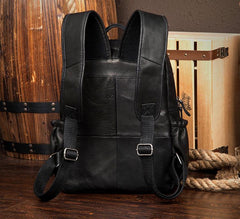 Black Business Mens Leather 14-inch Computer Backpacks Cool Travel Black Backpacks School Backpack for men - imessengerbags
