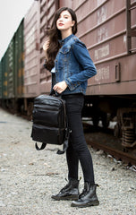 Cool Black Mens Leather 14 inches Computer Backpack College Backpacks School Backpack for men - imessengerbags