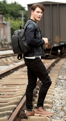 Black Business Mens Leather 14-inch Computer Backpacks Cool Travel Black Backpacks School Backpack for men - imessengerbags