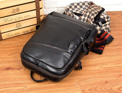 Cool Black Mens Leather 14-inch Computer Backpacks Travel Backpack School Backpacks for men - imessengerbags