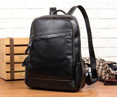 Cool Black Mens Leather 14-inch Computer Backpacks Travel Backpack School Backpacks for men - imessengerbags