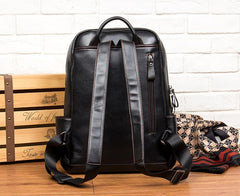 Cool Black Mens Leather 14-inch Computer Backpacks Travel Backpack School Backpacks for men - imessengerbags