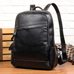 Cool Black Mens Leather 14-inch Computer Backpacks Travel Backpack School Backpacks for men - imessengerbags