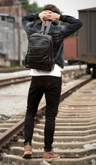 Cool Black Mens Leather 14-inch Computer Backpacks Travel Backpack School Backpacks for men - imessengerbags