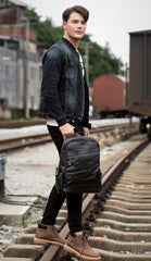Cool Black Mens Leather 14-inch Computer Backpacks Travel Backpack School Backpacks for men - imessengerbags