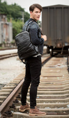 Cool Black Mens Leather 14-inch Computer Backpacks Travel Backpack School Backpacks for men - imessengerbags