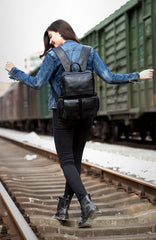 Cool Black Mens Leather 14 inches Computer Backpacks Cool Travel Backpacks School Backpack for men - imessengerbags