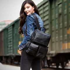 Cool Black Mens Leather 14 inches Computer Backpacks Cool Travel Backpacks School Backpack for men - imessengerbags