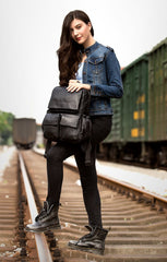 Cool Black Mens Leather 14 inches Computer Backpacks Cool Travel Backpacks School Backpack for men - imessengerbags