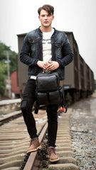 Cool Black Mens Leather 14 inches Computer Backpacks Cool Travel Backpacks School Backpack for men - imessengerbags