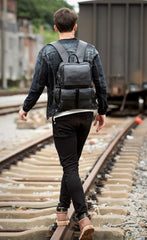 Cool Black Mens Leather 14 inches Computer Backpacks Cool Travel Backpacks School Backpack for men - imessengerbags