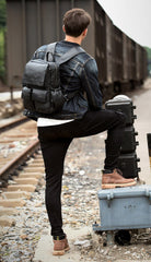 Cool Black Mens Leather 14 inches Computer Backpacks Cool Travel Backpacks School Backpack for men - imessengerbags