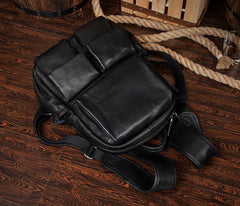 Cool Black Mens Leather 14 inches Computer Backpacks Cool Travel Backpacks School Backpack for men - imessengerbags