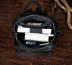 Cool Black Mens Leather 14 inches Computer Backpacks Cool Travel Backpacks School Backpack for men - imessengerbags