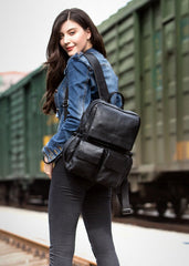 Cool Black Mens Leather 14 inches Computer Backpacks Cool Travel Backpacks School Backpack for men - imessengerbags