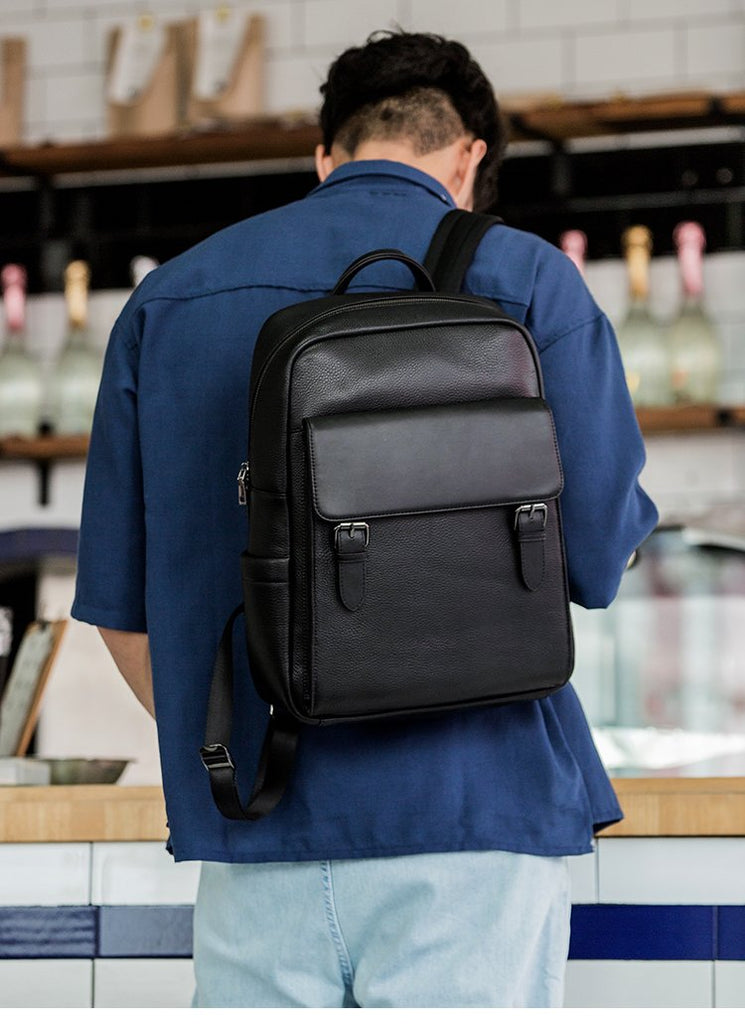 Business Black Mens Leather 15-inch Laptop Backpack School Backpacks Travel Backpacks for men Business Black Mens Leather 15-inch Laptop Backpack School Backpacks Travel Backpacks for men