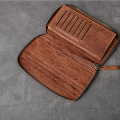 Black Leather Mens Long Wallet Zipper Brown Clutch Phone Wallet For Men - imessengerbags