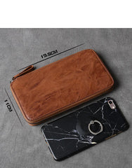 Black Leather Mens Long Wallet Zipper Brown Clutch Phone Wallet For Men - imessengerbags