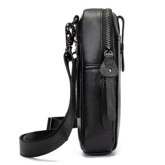 Cool Black Leather Men's Cell Phone Holster Mini Side Bag Belt Pouch For Men - imessengerbags