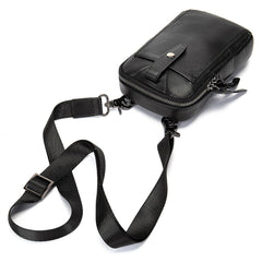 Cool Black Leather Men's Cell Phone Holster Mini Side Bag Belt Pouch For Men