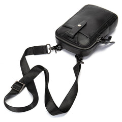 Cool Black Leather Men's Cell Phone Holster Mini Side Bag Belt Pouch For Men - imessengerbags