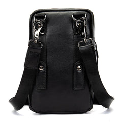 Cool Black Leather Men's Cell Phone Holster Mini Side Bag Belt Pouch For Men - imessengerbags