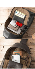 Black Cool Leather Mens Sling Bag Chest Bag Black One Shoulder Backpack Sling Pack for Men - imessengerbags