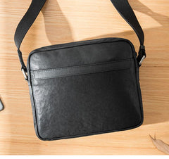 Casual Black Leather Mens 10 inches Postman Bag Black Courier Bag Messenger Bags Side Bag for Men