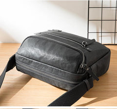 Casual Black Leather Mens 10 inches Postman Bag Black Courier Bag Messenger Bags Side Bag for Men