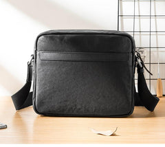 Casual Black Leather Mens 10 inches Postman Bag Black Courier Bag Messenger Bags Side Bag for Men