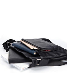 Black Casual Leather Mens 10 inches Side Bag Postman Bag Black Messenger Bag Courier Bag for Men - imessengerbags