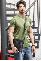 Black Casual Leather Mens 10 inches Side Bag Postman Bag Black Messenger Bag Courier Bag for Men