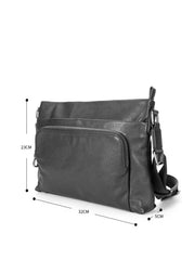 Black Casual Leather Mens 10 inches Side Bag Postman Bag Black Messenger Bag Courier Bag for Men