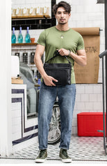 Black Casual Leather Mens 10 inches Side Bag Postman Bag Black Messenger Bag Courier Bag for Men - imessengerbags