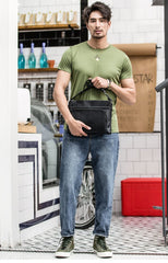 Black Casual Leather Mens 10 inches Side Bag Postman Bag Black Messenger Bag Courier Bag for Men