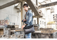 Black Casual Leather Mens 10 inches Side Bag Postman Bag Black Messenger Bags Courier Bag for Men - imessengerbags