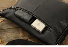 Black Casual Leather Mens 10 inches Side Bag Postman Bag Black Messenger Bags Courier Bag for Men