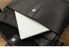 Black Casual Leather Mens 10 inches Side Bag Postman Bag Black Messenger Bags Courier Bag for Men - imessengerbags