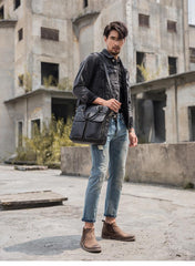 Black Casual Leather Mens 10 inches Vertical Briefcase Side Bags Postman Bag Black Work Bag Courier Bag for Men - imessengerbags