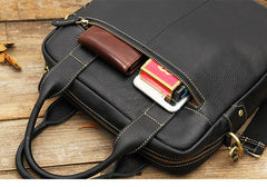 Black Casual Leather Mens 10 inches Vertical Briefcase Side Bags Postman Bag Black Work Bag Courier Bag for Men - imessengerbags