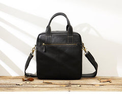 Black Casual Leather Mens 10 inches Vertical Briefcase Side Bags Postman Bag Black Work Bag Courier Bag for Men - imessengerbags