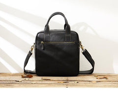 Black Casual Leather Mens 10 inches Vertical Briefcase Side Bags Postman Bag Black Work Bag Courier Bag for Men