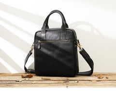 Black Casual Leather Mens 10 inches Vertical Briefcase Side Bags Postman Bag Black Work Bag Courier Bag for Men - imessengerbags