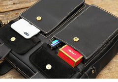 Black Casual Leather Mens 10 inches Vertical Briefcase Side Bags Postman Bag Black Work Bag Courier Bag for Men - imessengerbags