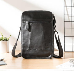 Black Casual Leather Mens Vertical Side Bag Black Messenger Bags Postman Bag Courier Bag for Men - imessengerbags