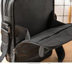Black Casual Leather Mens Vertical Side Bag Black Messenger Bags Postman Bag Courier Bag for Men - imessengerbags