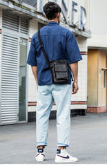 Black Casual Leather Mens Vertical Side Bag Black Messenger Bags Postman Bag Courier Bag for Men - imessengerbags