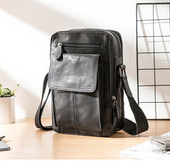 Black Casual Leather Mens Vertical Side Bag Black Messenger Bags Postman Bag Courier Bag for Men - imessengerbags